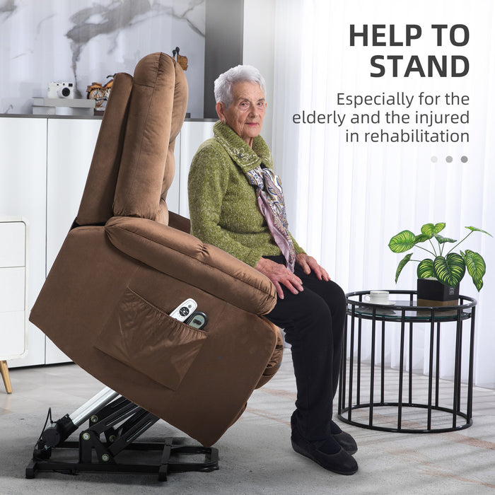 Electric Riser Recliner Chair with Massaging Heat Function - Quick Assembly, Vibration Massage, Heated Seat, Side Storage Pockets in Brown - Ideal for Elderly and Those with Limited Mobility