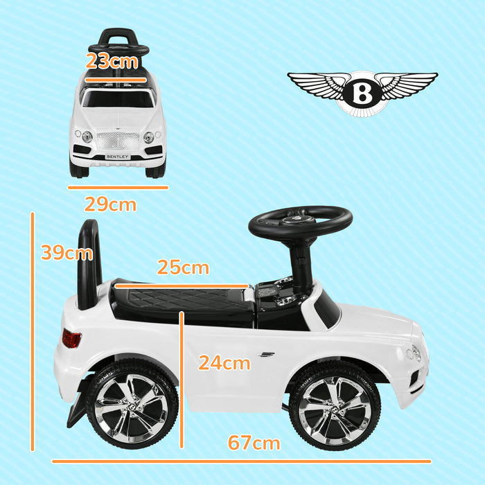 Bentley Bentayga Licensed Ride-On Toy - Foot-to-Floor Sliding Car with Under Seat Storage, Push Along Vehicle for Kids - Sleek White Design for Indoor and Outdoor Play