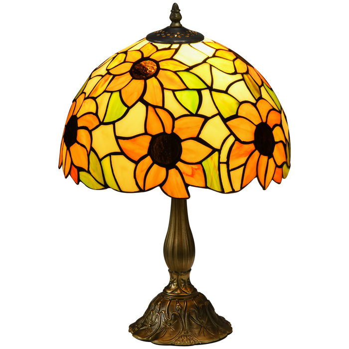 Handcrafted Orange Sunflower Stained Glass Lamp - Antique Bedside Light for Bedroom & Living Room - Decorative Nightstand Illumination for Home Ambiance