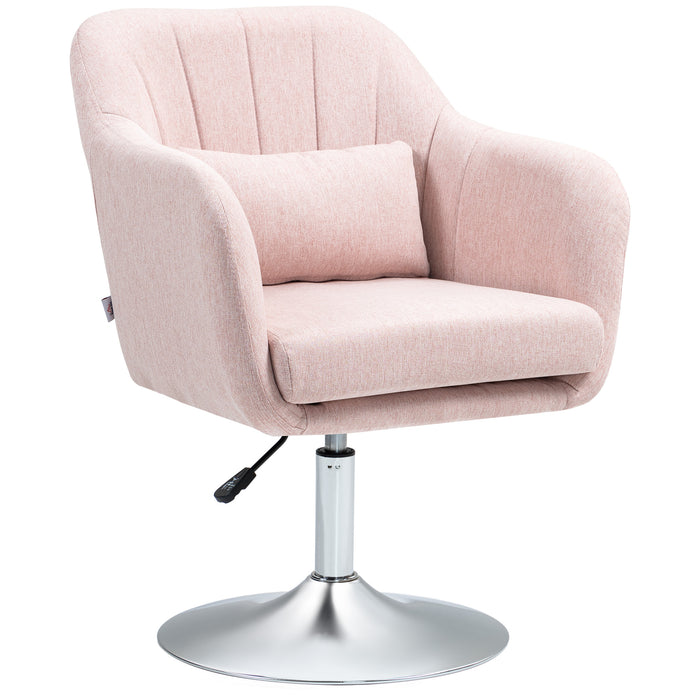 Contemporary Swivel Accent Chair - Adjustable Height, Thick Cushion, Lumbar Support with Armrests - Stylish Vanity Armchair for Bedroom, Office, Living Room in Pink