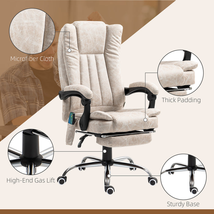 Ergonomic Heated Vibrating Chair with Adjustable Height and Footrest - Cream White Massage Office Desk Chair - Ideal for Long Hours of Work Comfort