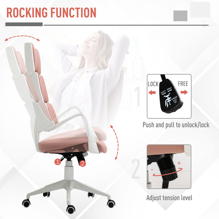 Ergonomic High Back Executive Office Chair - Comfortable 360 Swivel with 5 Durable Castor Wheels and Foam Padding - Ideal for Long Work Sessions with Wide Arm Support, Pink