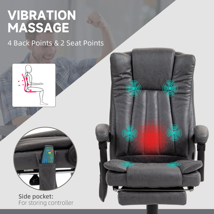 Six-Point Massage Recliner Chair with Heating Function and Extendable Footrest - Luxurious Dark Grey Fabric - Perfect for Relaxation and Stress Relief