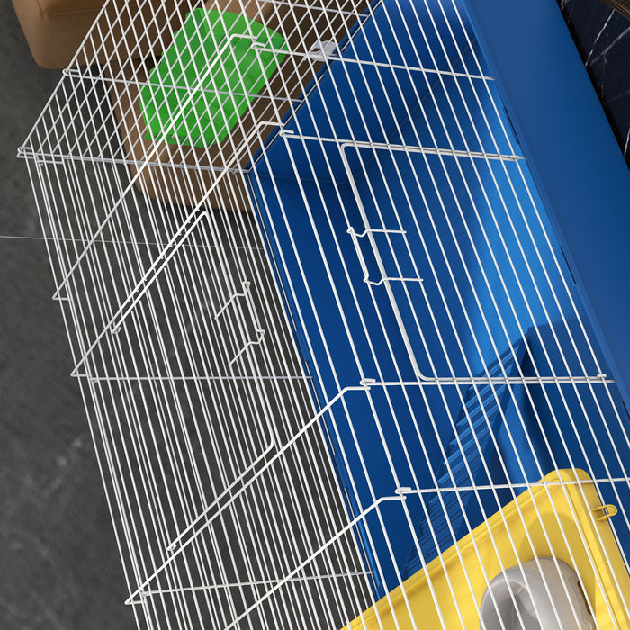 Small Animal Habitat - Chinchilla, Guinea Pig & Small Rabbit Cage with Platform and Ramp - 99x52x53cm Pet Playhouse in Blue