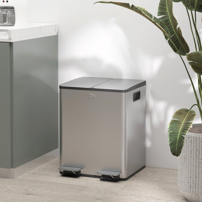 Dual 20L Pedal Bins - Steel Kitchen Trash and Recycling Combo with Soft-Close Lids & Fingerprint-Proof Finish - Ideal for Waste Management in Home or Office