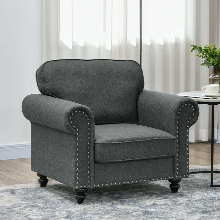 Mid-Century Style Comfort Armchair - Dark Grey with Durable Pocket Springs - Ideal for Modern Home and Office Spaces