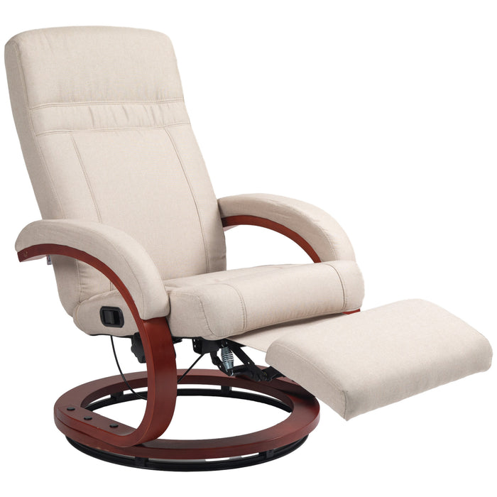 Swivel Recliner Chair with Wood Base - Extended Footrest, Manual Recline for Comfort, Beige - Ideal for Living Room or Bedroom Relaxation