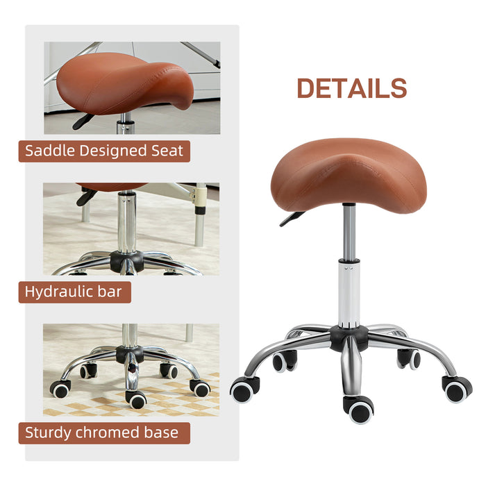 Height-Adjustable Saddle Stool - Ergonomic Salon Chair for Spa and Massage with Faux Leather in Brown - Ideal for Therapists and Stylists Comfort