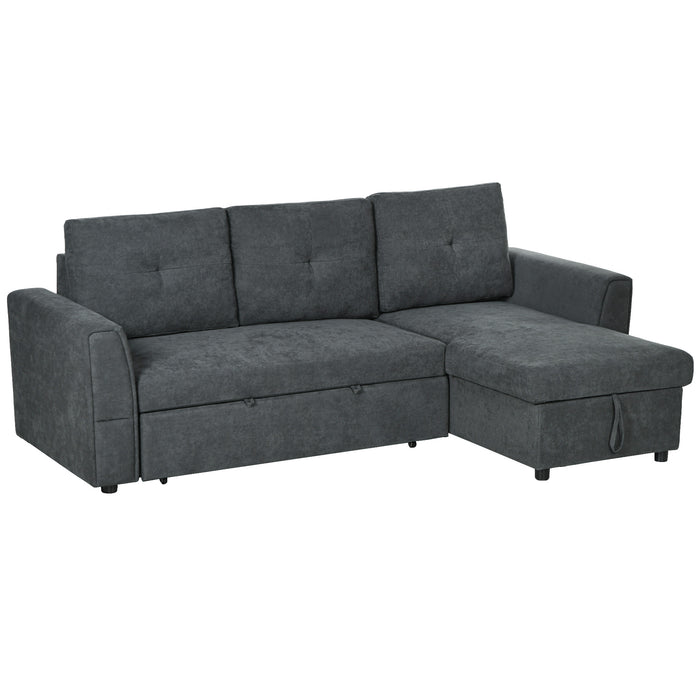 L-Shaped 3-Seater Sofa Bed - Convertible Corner Settee with Pull-Out Sleeper and Storage - Ideal for Living Room or Office Space in Dark Grey