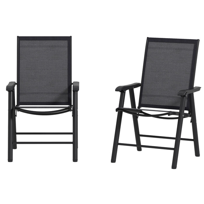 Set of 4 Folding Metal Garden Chairs - Outdoor Patio Dining Seating with Breathable Mesh, Dark Grey - Ideal for Park Picnics & Backyard Comfort