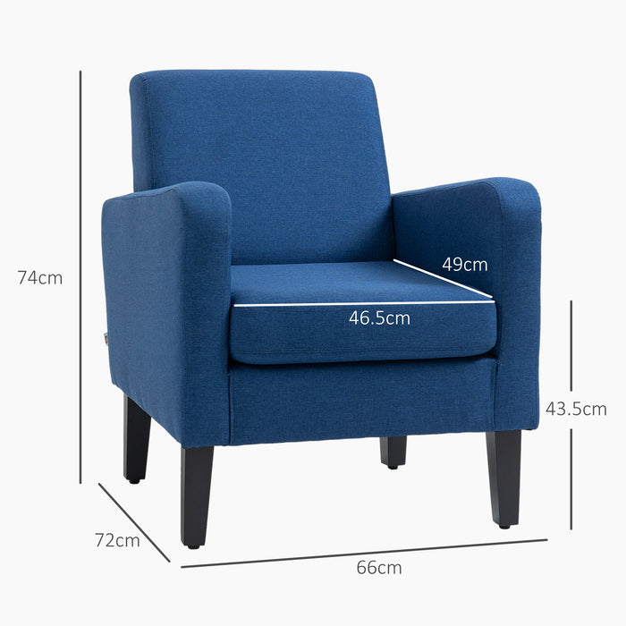 Modern Upholstered Armchairs Set - 2-Piece, Rubber Wood Legs, Accent Single Sofa Chairs in Blue - Ideal for Living Room and Bedroom Comfort