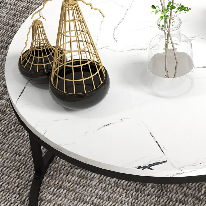 Industrial Nesting Coffee Table Set - Round Faux Marble Top with Sturdy Steel Frame - Ideal for Living Room Space Optimization