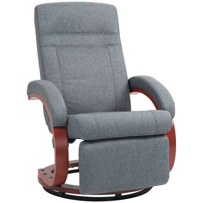 Manual Swivel Recliner Chair with 135° Recline Angle & Integrated Footrest - Comfortable Lounge Seating in Grey - Ideal for Relaxation & Leisure at Home