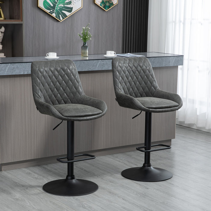 Adjustable Retro Bar Stools Set of 2 - Upholstered Swivel Kitchen Chairs with Back, Dark Grey - Elegant Seating for Home Bar or Kitchen Counter