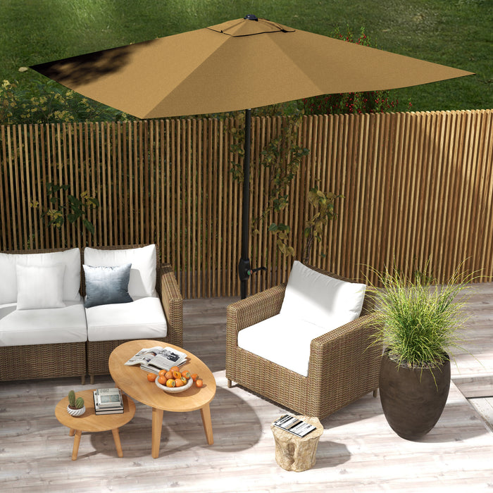 Rectangular Garden Parasol Umbrella 2 x 3m - Brown Aluminum Outdoor Market Sun Shade with Crank, Push Button Tilt, 6 Ribs - Ideal for Patio, Deck, Poolside Relaxation