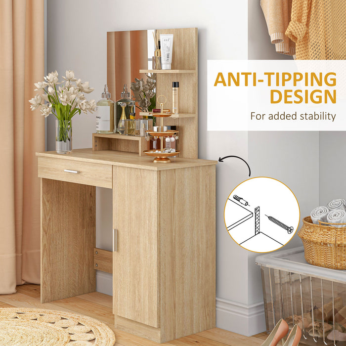 Modern Makeup Vanity Desk - Simple Design with Ample Storage in Maple Wood Finish - Ideal for Bedroom Organization