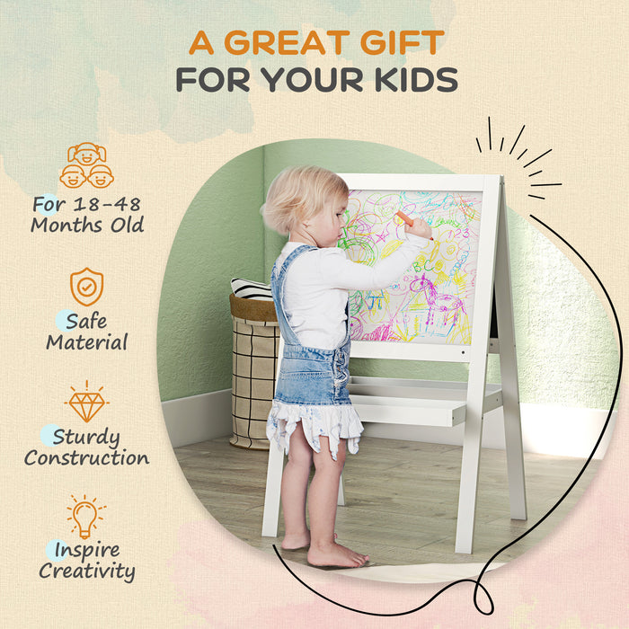 2-in-1 Toddler Art Easel - Double-Sided Whiteboard & Blackboard with Storage - Creative Play for Kids Aged 18-48 Months