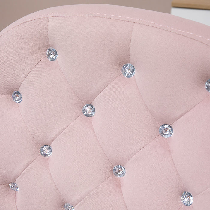 Ergonomic 360° Swivel Office Chair - Diamante Tufted Velour with Padded Base & 5 Castor Wheels in Pink - Perfect for Home Office Comfort & Style