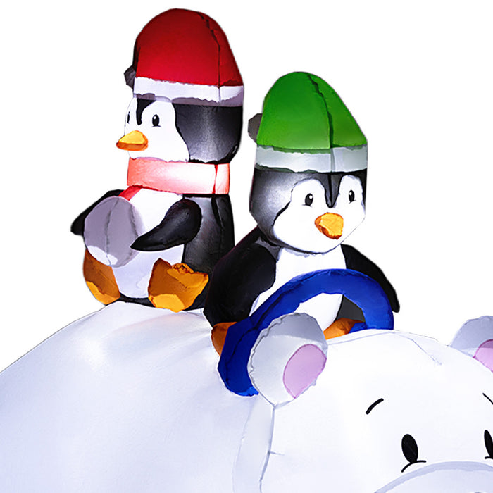 Outsunny 6.4FT Christmas Inflatable Two Penguins Riding on Polar Bear, Christmas Blow Up Outdoor LED Display for Garden Party