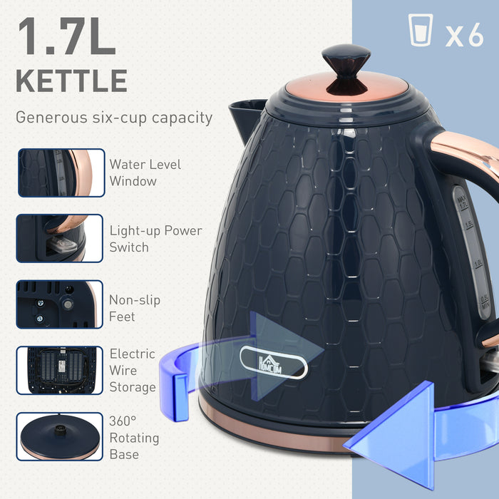 Blue Kitchen Appliance Combo - 1.7L Rapid Boil Electric Kettle & 4 Slice Toaster with Variable Browning - Auto Shut-Off & Easy Clean Crumb Tray