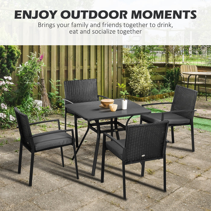 4-Person Rattan Outdoor Dining Ensemble - 5-Piece Patio Set with Cushions & Umbrella-Ready Table - Perfect for Family Garden Gatherings