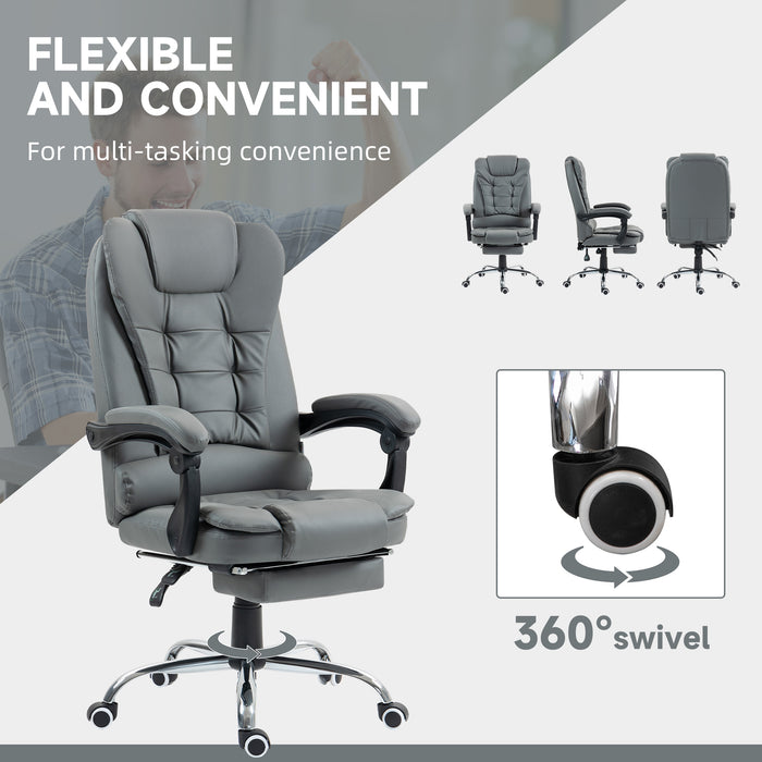 Executive Swivel Office Chair - PU Leather with Reclining Backrest and Retractable Footrest - Comfortable Home Workstation Seating Solution