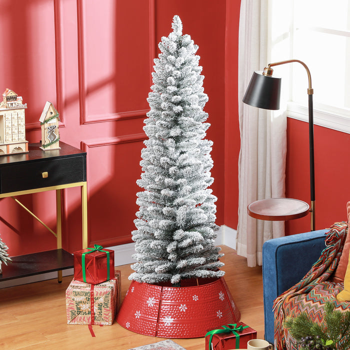 5ft Snow-Flocked Artificial Pencil Christmas Tree - 263 Tip Full Metal Base Holiday Decor - Perfect for Small Spaces & Festive Ambiance