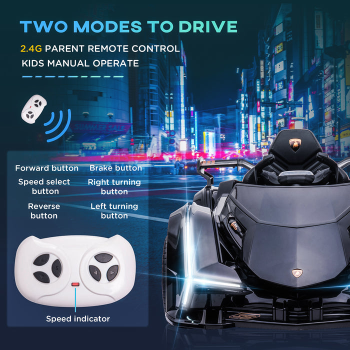 Electric Kids Ride On Sports Car 12V - Parental Remote Control, Bluetooth, Music, Horn, LED Headlights & Taillights - Fun Driving Experience for Children Ages 3-6, Black