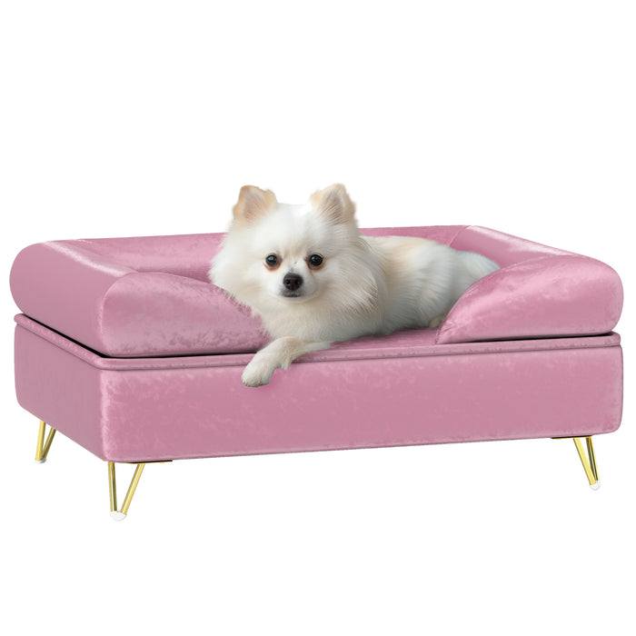 Pet Couch with Removable Backrest - Soft Cushioned Cat Sofa with Washable Cover for Small to Medium Dogs - Comfy Pink Pet Lounging Solution