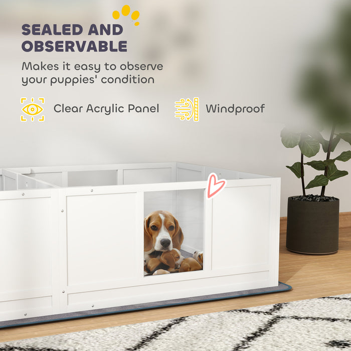 PawHut Two Room Design Whelping Box for Dogs with Whelping Pad, Clear Panels, Adjustable Entrance, for Medium Dogs, 196 x 96cm