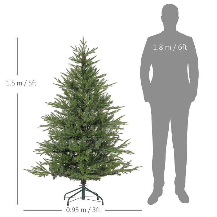 5ft Artificial Christmas Tree with Metal Stand - 1724 Tip Full Hinged Design, Realistic Greenery - Easy Assembly for Festive Home Decor