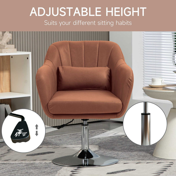 Contemporary Swivel Accent Chair with Adjustable Height - Thick Cushioned Vanity Armchair, Lumbar Support, and Armrests - Ideal for Living Room, Bedroom, or Home Office in Elegant Brown