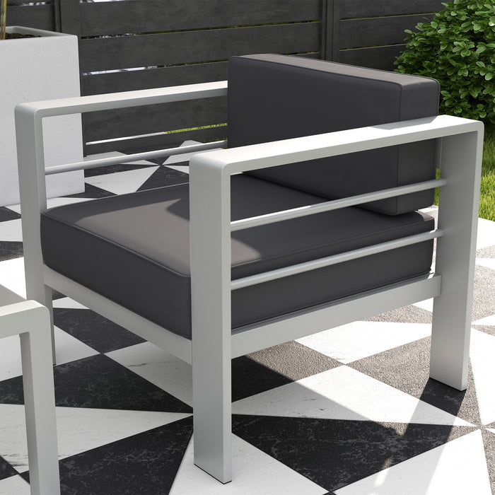 Aluminium 5-Piece Outdoor Lounge Set with Glass Table - Stylish Grey Sofa Arrangement - Perfect for Patio and Garden Entertaining