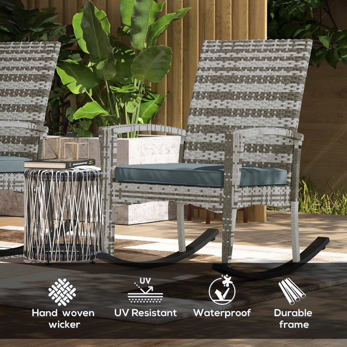 PE Rattan Rocking Chair Duo - Outdoor Patio Furniture with Cushions & Armrests - Comfortable Garden Seating for Relaxation