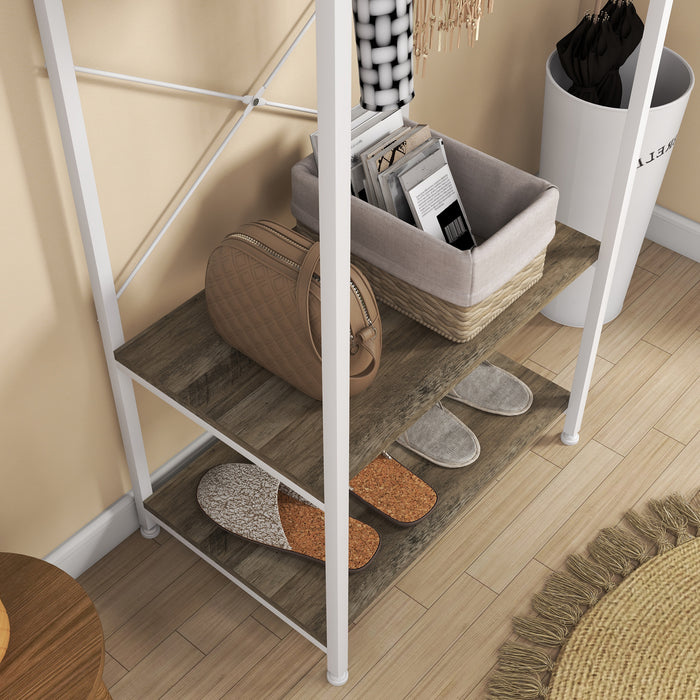 Hallway Storage Organizer with Coat Hooks and Shoe Bench - Versatile Grey Finish - Ideal for Entryway Clutter Control