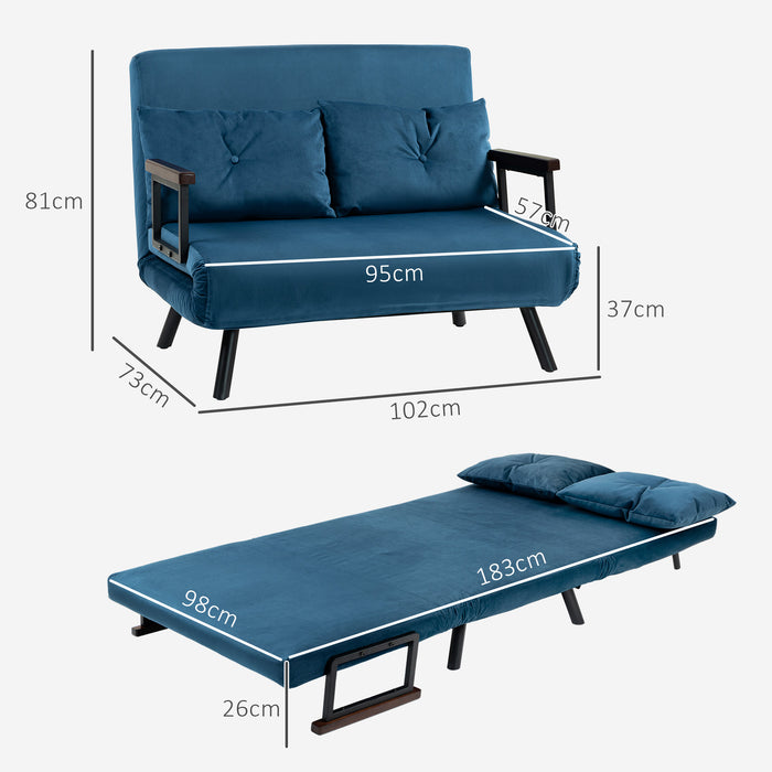 Convertible Click Clack Sofa Bed - Navy Blue 2-Seater Couch with Matching Cushions - Ideal for Living Room and Bedroom Comfort