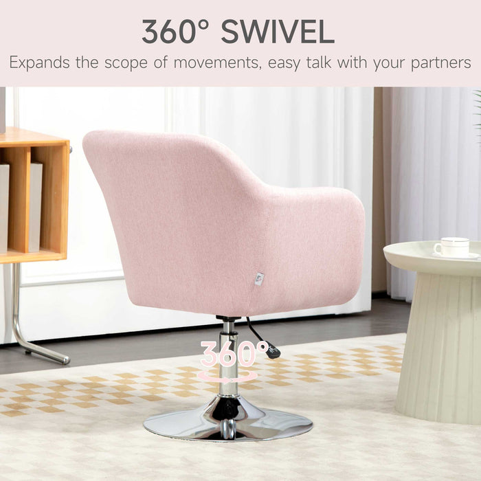 Contemporary Swivel Accent Chair - Adjustable Height, Thick Cushion, Lumbar Support with Armrests - Stylish Vanity Armchair for Bedroom, Office, Living Room in Pink