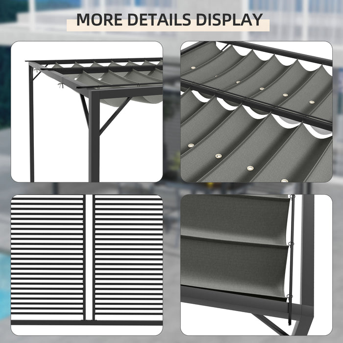 Outdoor Metal Pergola 3x2.8m - Retractable Fabric Roof in Elegant Grey - Ideal for Patio and Garden Shade Solutions