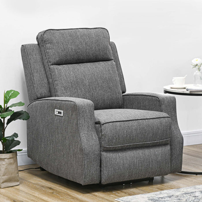 Adjustable Charcoal Grey Electric Recliner Armchair with USB Port - Cozy Armchair with Adjustable Leg Rest for Personalized Comfort - Ideal for Relaxation and Modern Living Spaces