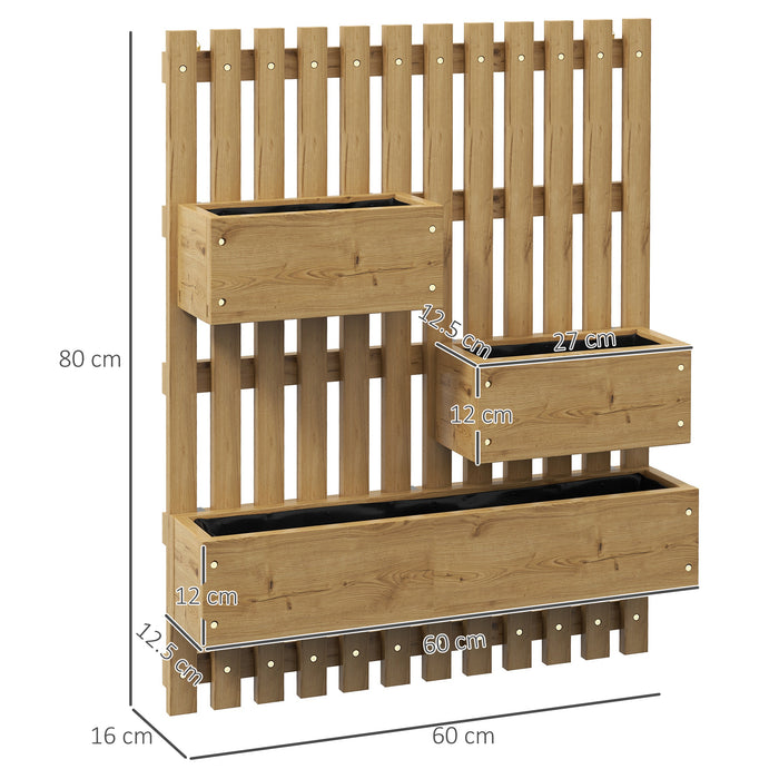 Wall-Mounted Wooden Garden Planters Set with Trellis - Drainage Holes, Movable Boxes, Carbonized Finish - Ideal for Patio Wall Raised Bed Gardening