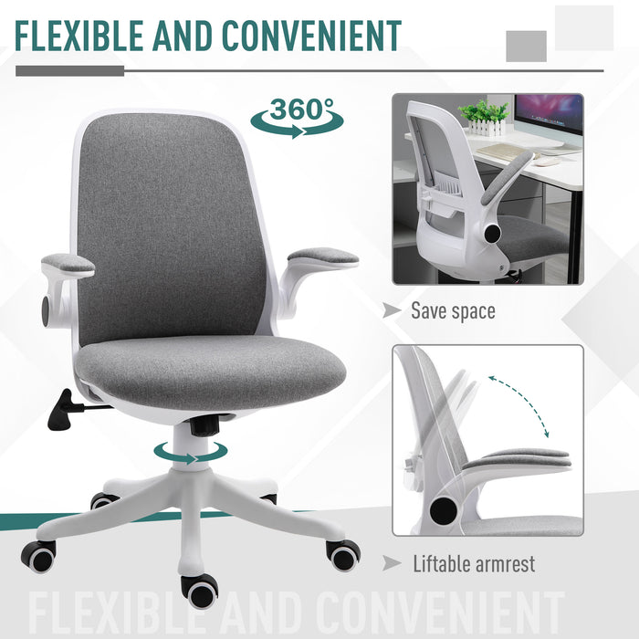 Ergonomic Swivel Chair for Home Office - Breathable Fabric, Adjustable Flip-Up Arms, Computer Desk Chair - Ideal for Study Room, Workstation in Grey