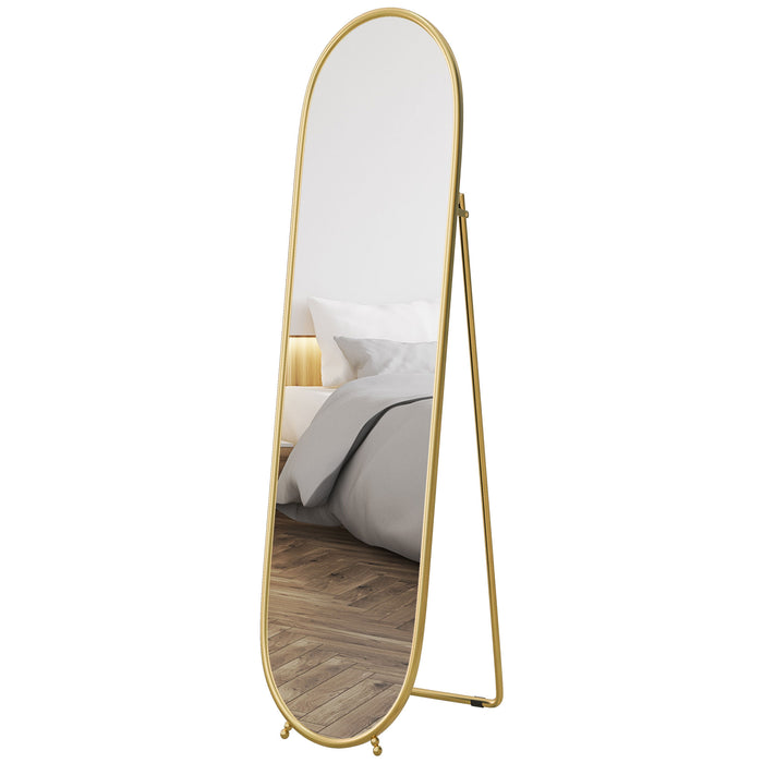 Full-Length Oval Mirror 40 x 160cm - Freestanding, Wall-Mounted, or Leaning Design with Support Frame - Elegant Gold Tone for Bedroom or Living Room Decor