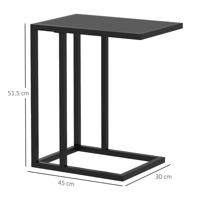 C Shape Bedside Table - Metal Frame with Wood-Effect Top, Narrow Snack End Table - Ideal for Living Room and Small Spaces