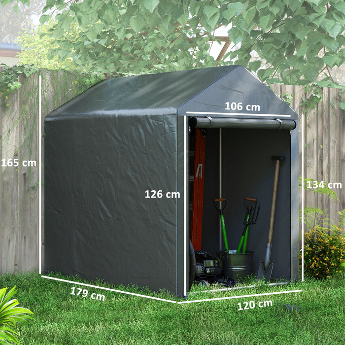 Portable Garden Storage Shed - 1.2 x 1.8m, Roll-up Door, Motorcycle & Bike Shelter - Ideal for Garden Tools & Outdoor Equipment Protection