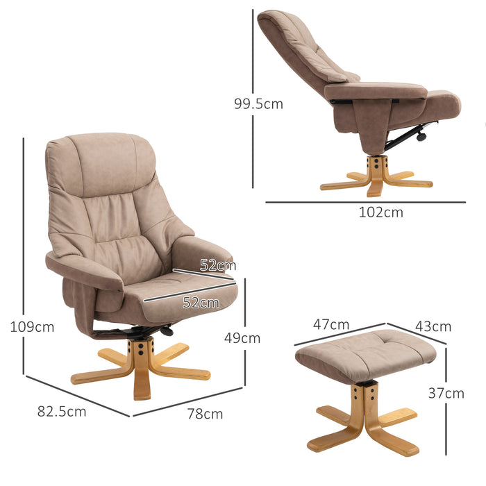 Micro Fibre Recliner - Swivel, Upholstered Reclining Armchair with Footstool in Brown - Comfort Seating for Home or Office