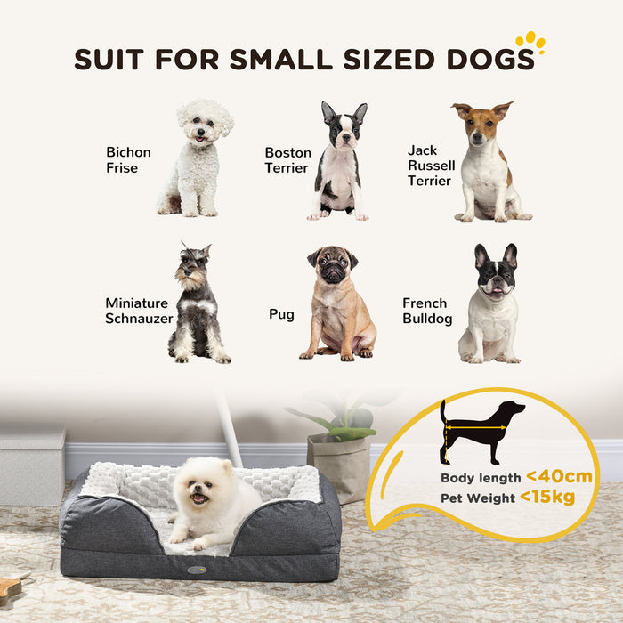 Calming Pet Bed for Small Dogs - Plush Mattress with Removable Cover & Anti-Slip Base, 70x50x18cm - Charcoal Grey Comfort Zone