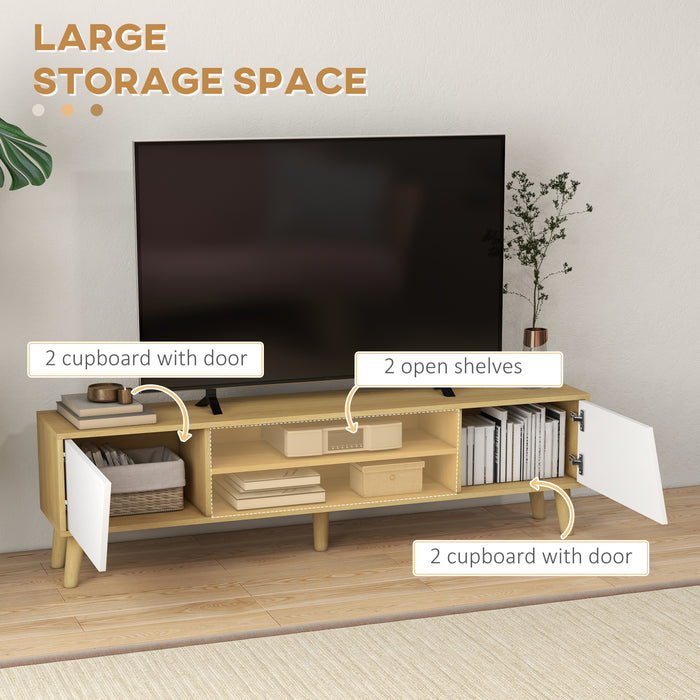 Aosom UK TV Stand - 65" Oak and White Television Unit with Storage Shelves & Soft-Closing Door - Ideal for Living Room and Bedroom Cable Management