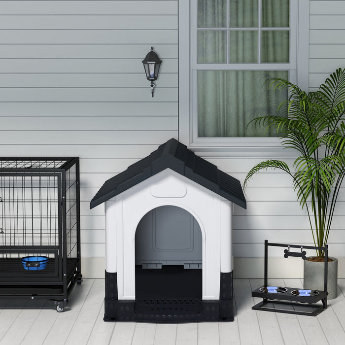 Durable Garden Plastic Dog Kennel with Ventilated Windows - Spacious 101x88x99cm Shelter for Medium to Large Canines - Ideal for Patio Outdoor Comfort in Grey