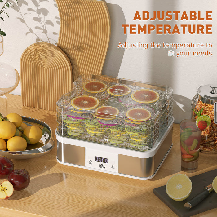 5-Tier Stainless Steel Food Dehydrator - 245W Dryer with Adjustable Temp, Timer, LCD Display - Perfect for Fruits, Meats, Vegetables, Jerky, Pet Treats