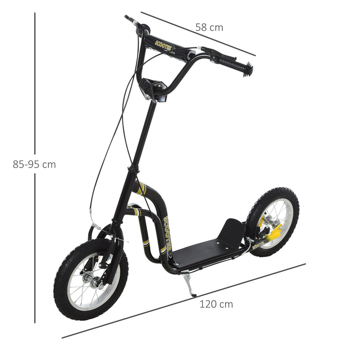 HOMCOM Teen Kids Stunt Scooter w/ Adjustable Handlebar, 12 Inch Rubber Tyres, Dual Brakes, Black | Aosom UK